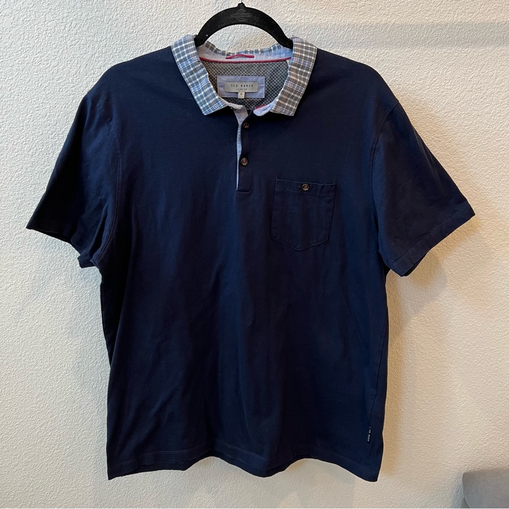 TED BAKER Navy Blue Collared Polo Short Sleeve Shirt
